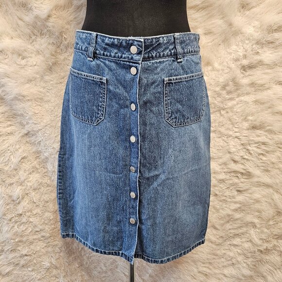 Vintage Tommy Hilfiger Y2K Women's Blue Buttons Up Denim Skirt Size 6 - Picture 1 of 7